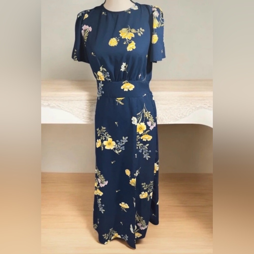 Sugarlips Navy Maxi Dress with Yellow Floral Print